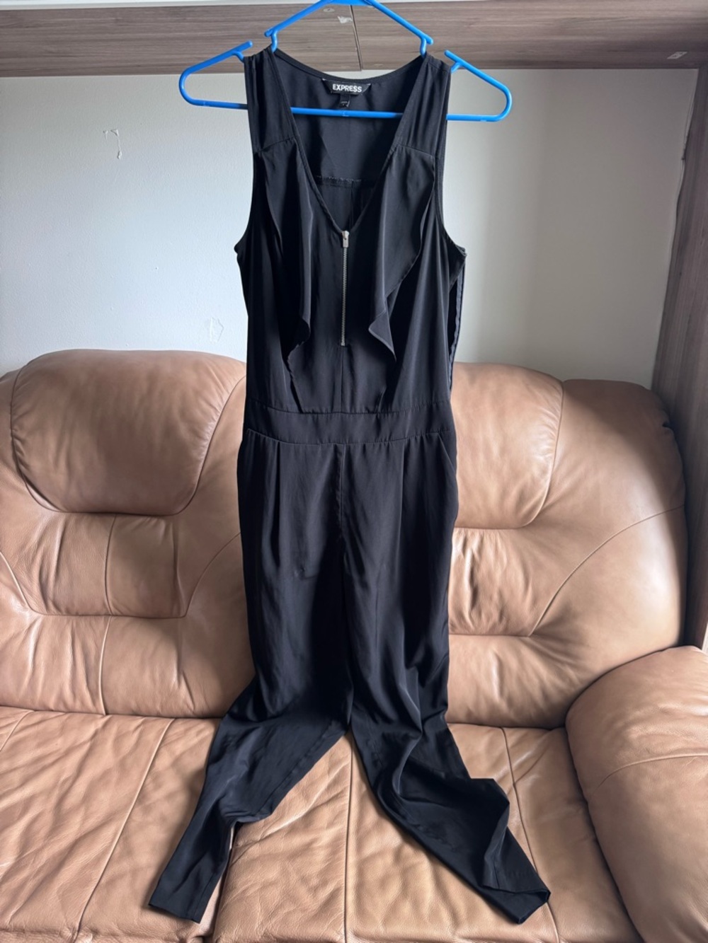 Express Black Sleeveless V-Neck Jumpsuit with Front Zip Detail